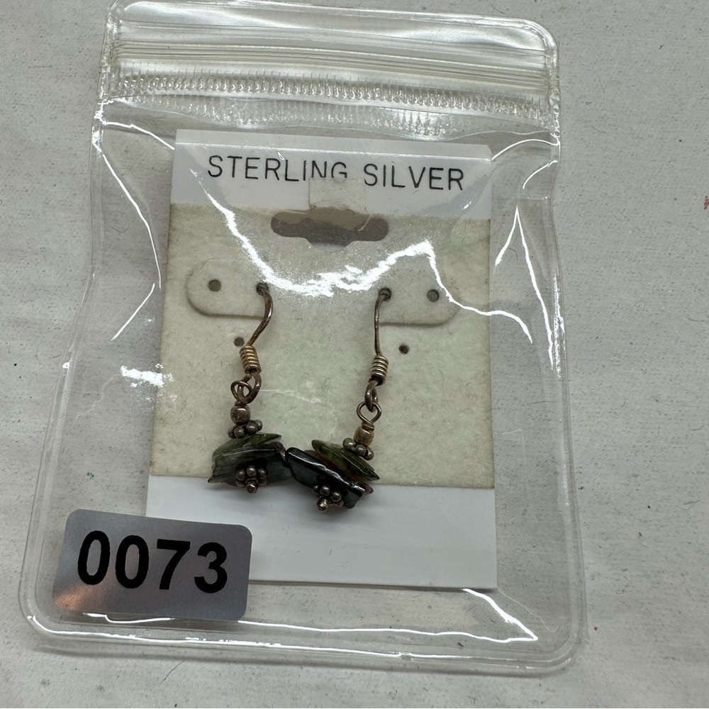 Sterling Silver Green Purple Dangle Earrings Natural Stones - Picture 10 of 10